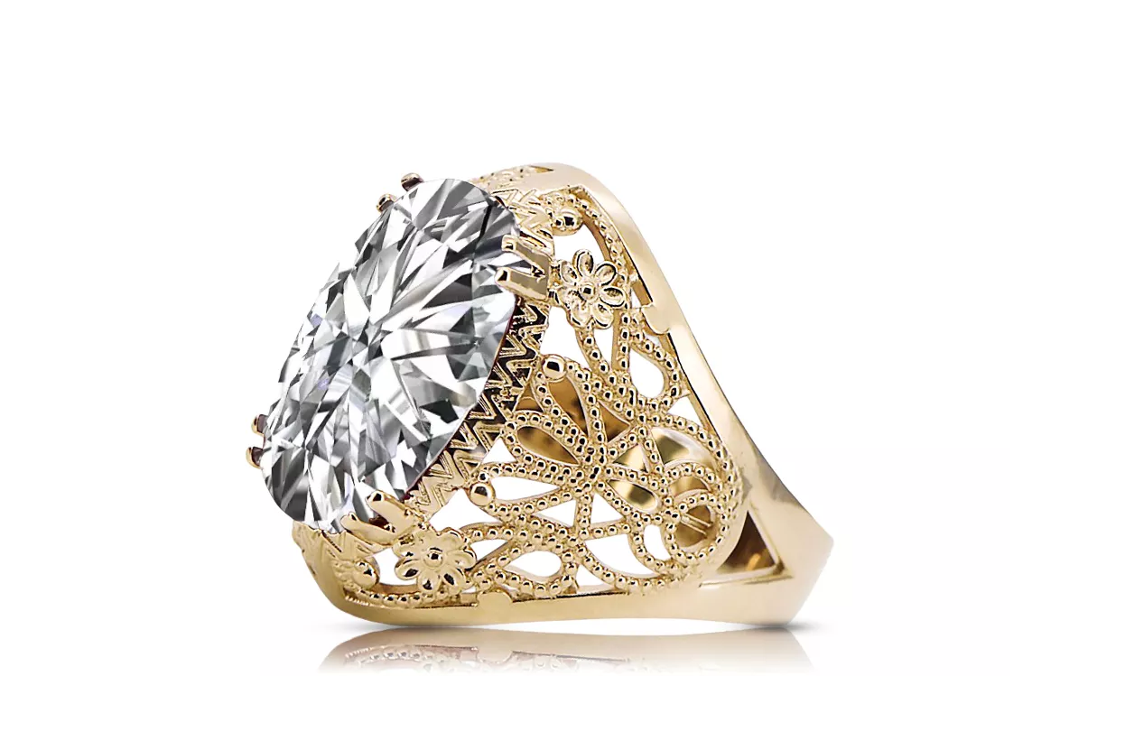 14K Жовте золото Циркон Каблучка Вінтаж стиль vrc074y